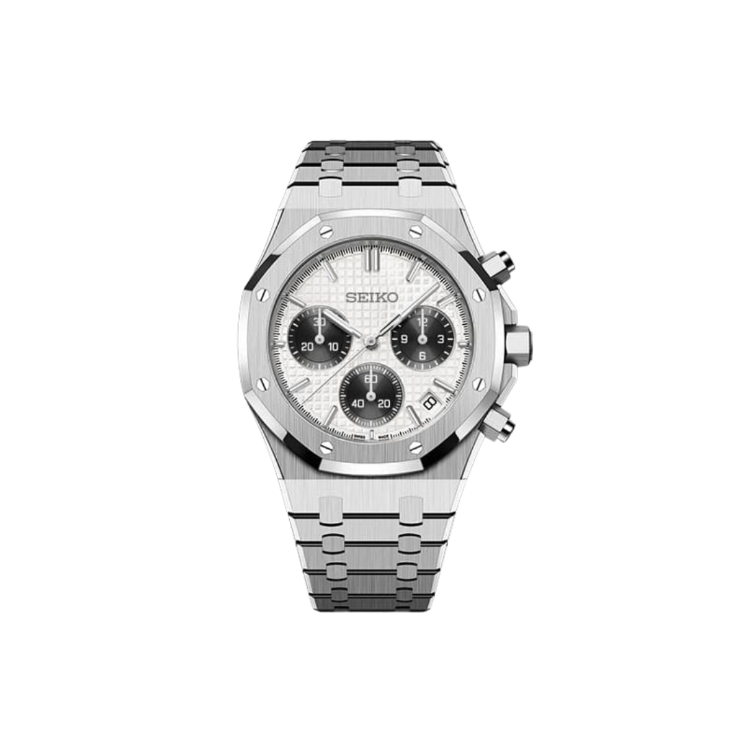 SEIKO MOD ROYAL OAK CHRONO with white Dial and Steel Bracelet