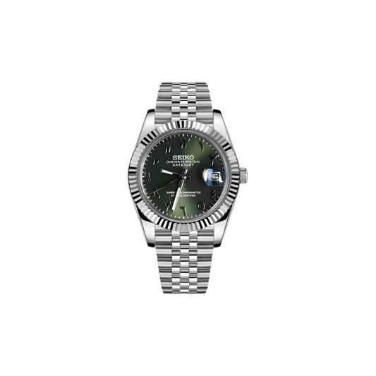 SEIKO MOD OLIVE GREEN ARABIC DATEJUST Men's Watch with olive green Dial and Steel Bracelet