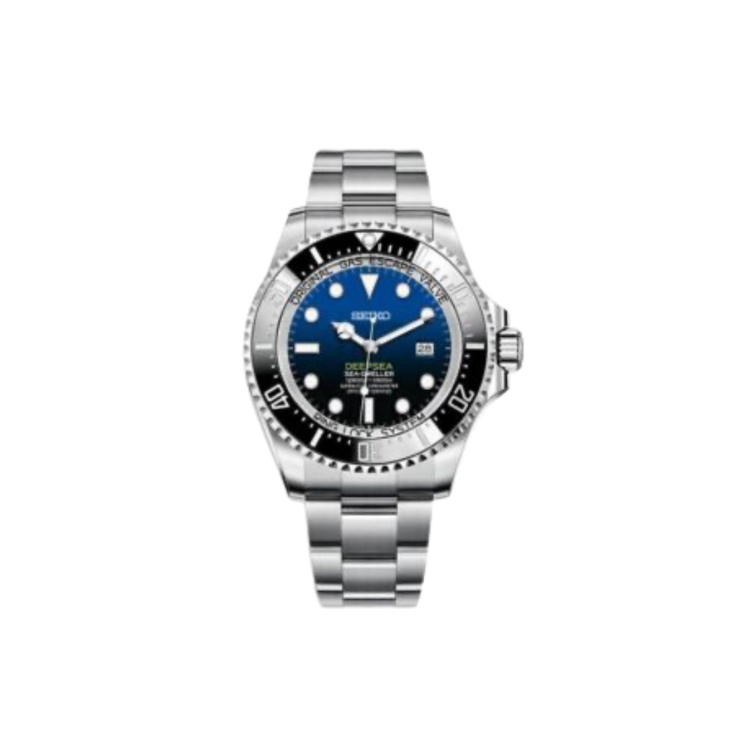 SEIKO MOD SEADWELLER BLACK MEN'S WATCH with blue Dial and Steel Bracelet