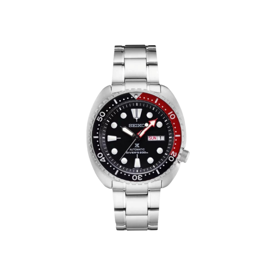 Seiko Prospex Diver Watch Black Red MEN'S WATCH with black Dial and Steel Bracelet