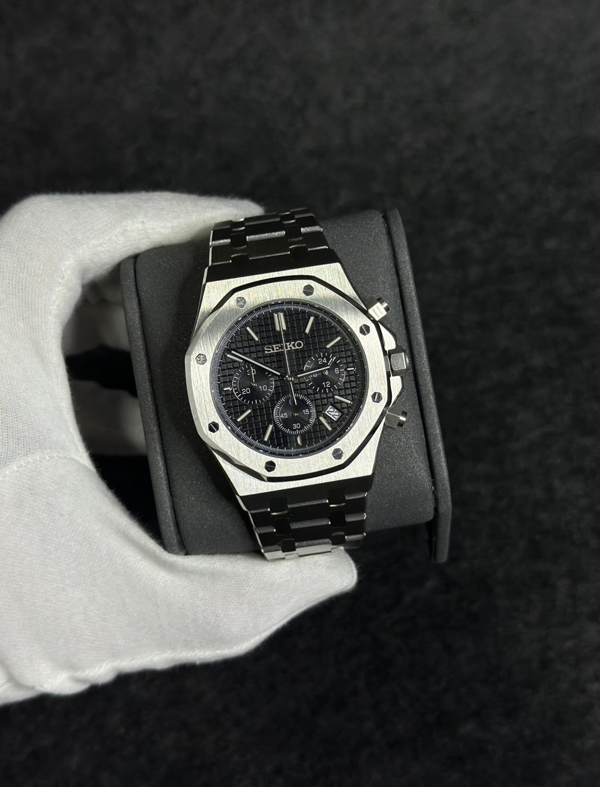 SEIKO MOD ROYAL OAK CHRONO BLACK MEN'S WATCH