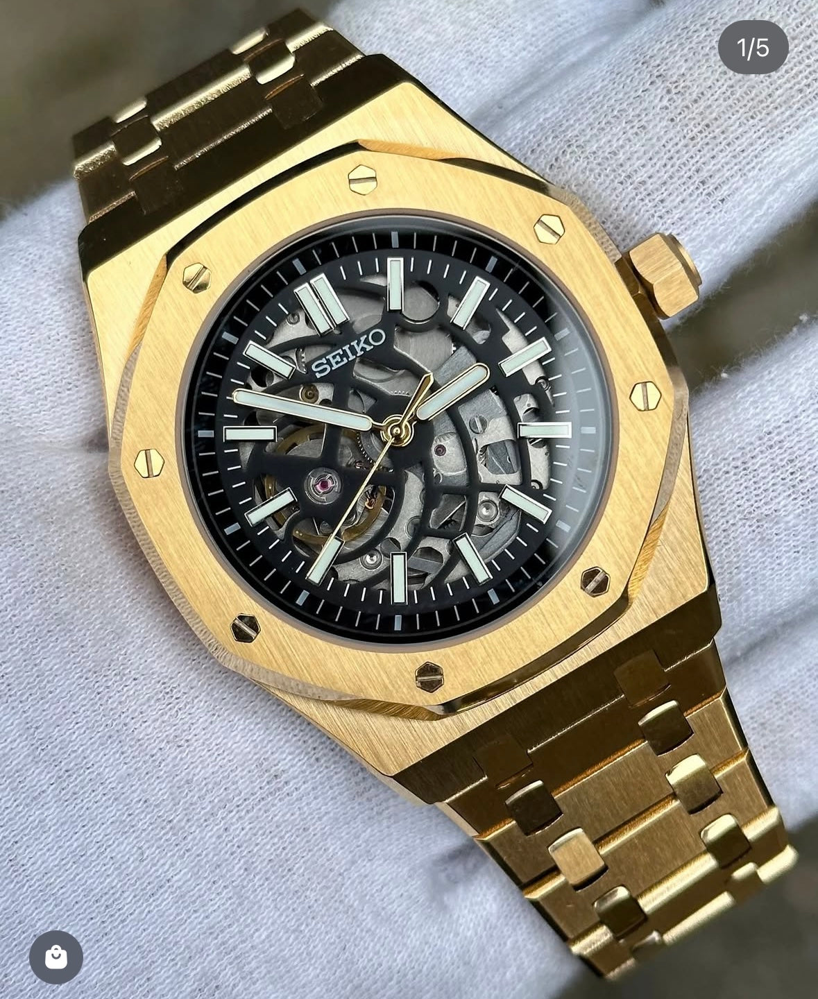SEIKO MOD OAK SKELETON GOLD MEN'S WATCH