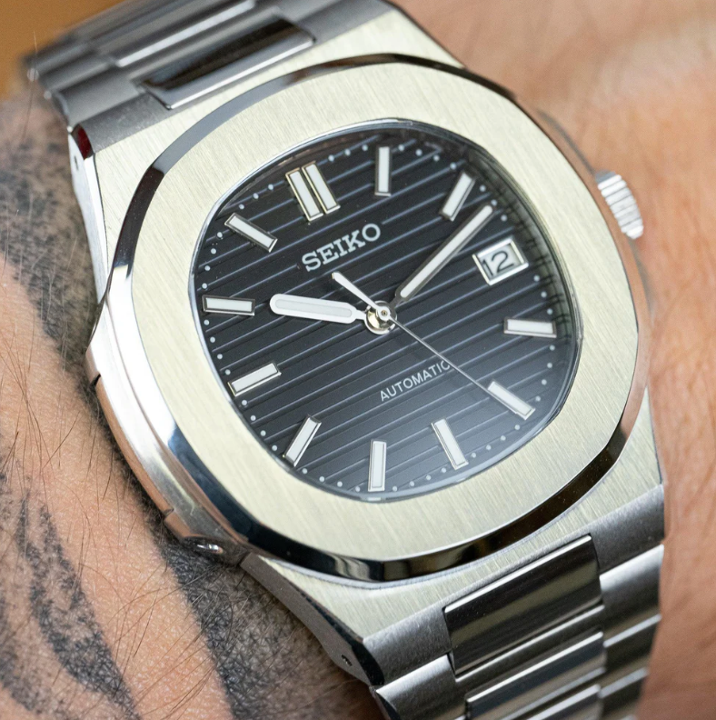 SEIKO MOD NAUTILUS BLACK MEN'S WATCH